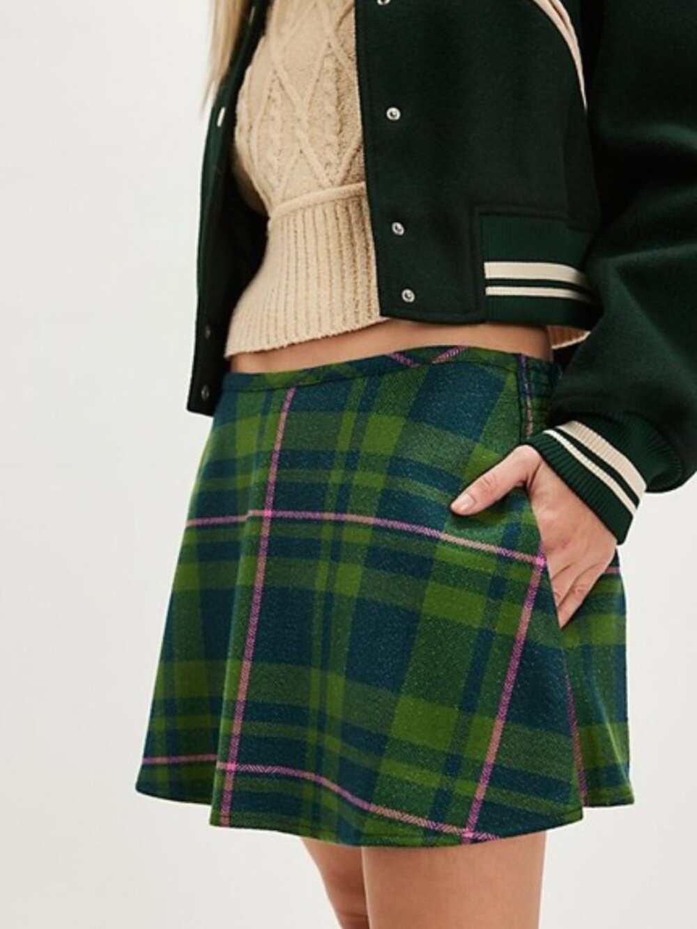 FREE PEOPLE Paradise Found New Menswear Skort Green Plaid Size S NWT